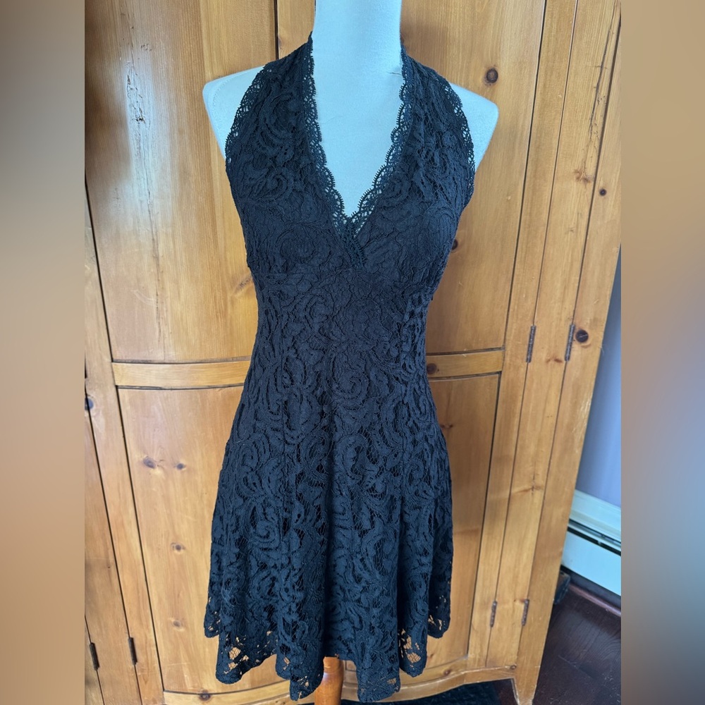 Kimchi Blue Black Lace Backless Halter Dress, size S